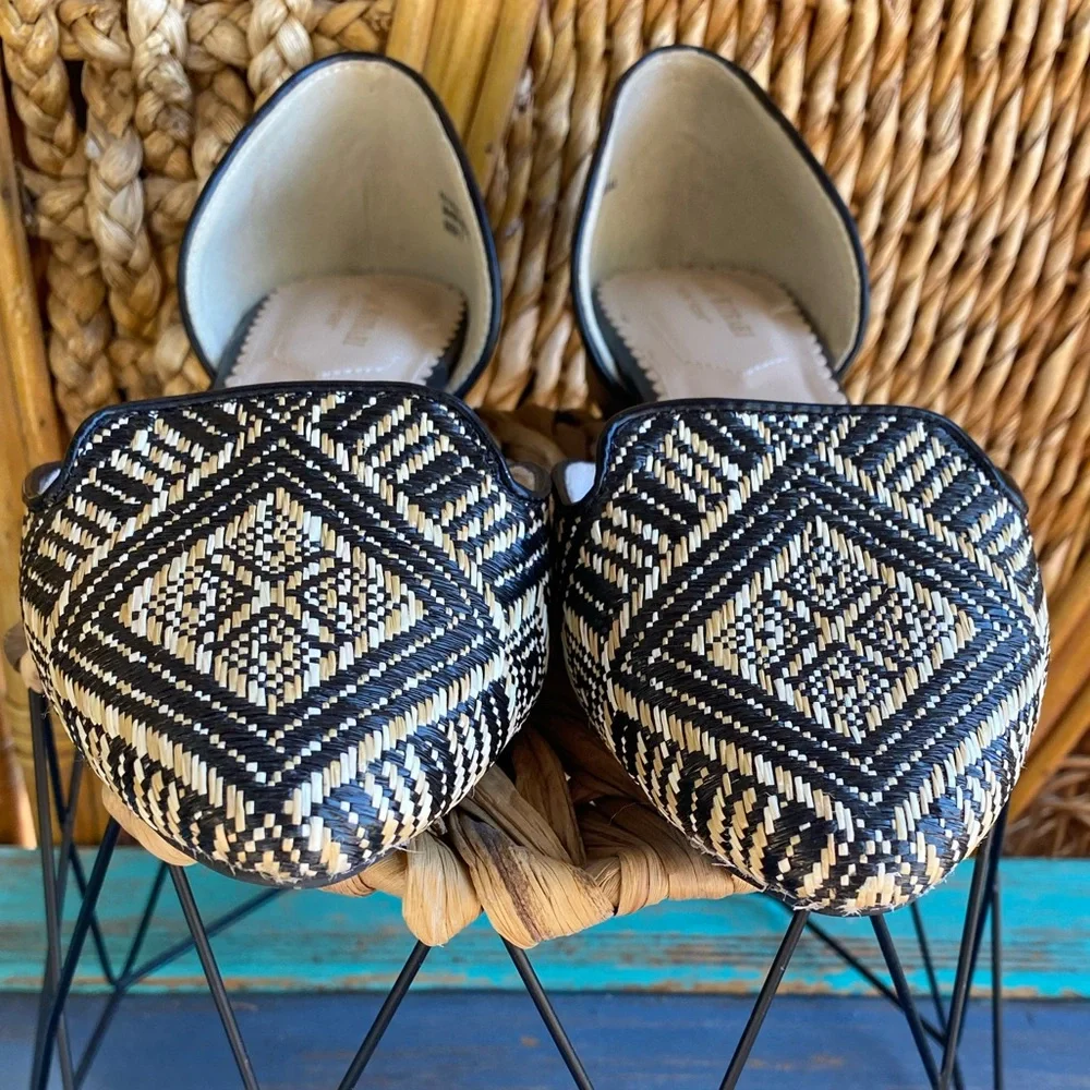 Isaac Mizrahi Geometric-Print Slip On Loafers Flats Black-Cream